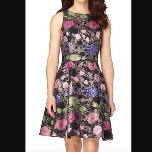 Tahari ASL Metallic Floral Jacquard Fit & Flare Dress 12 Petite